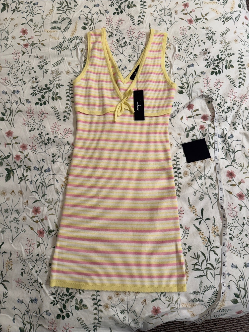Lulu's Yellow and Pink Striped Knit Tie-Front Tank Dress